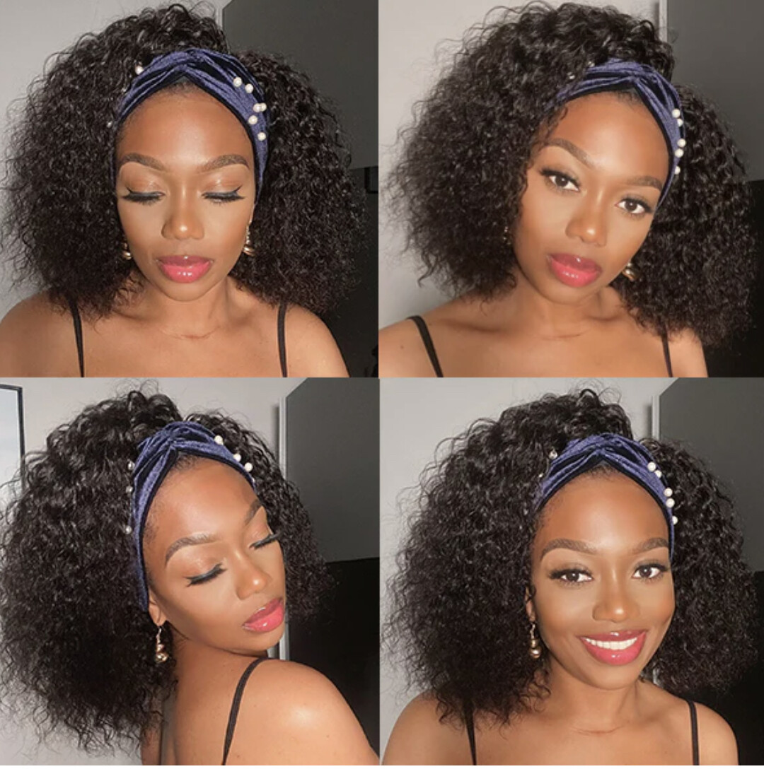 LUVME Hair- Deep Wave Bob Headband Wig 12” Color-Natural Brown
