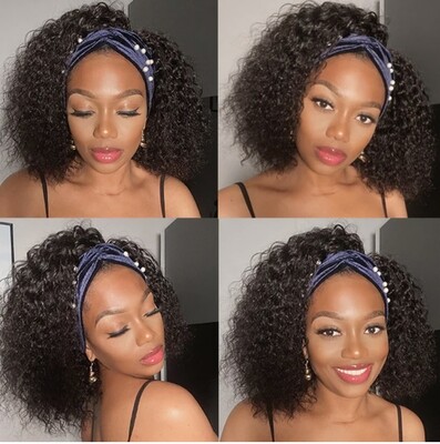 LUVME Hair- Deep Wave Bob Headband Wig 12” Color-Natural Brown