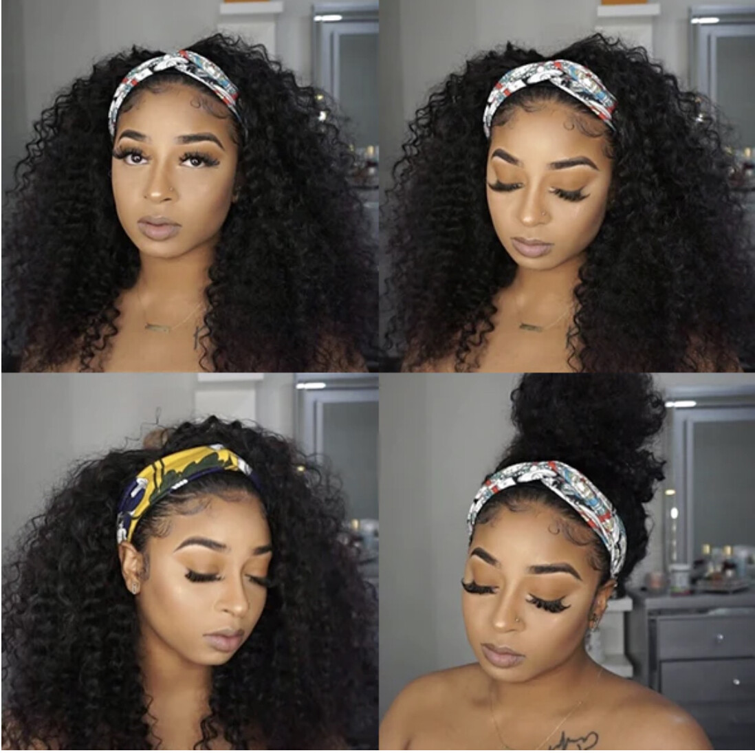 LUVME Hair- Deep Wave Headband Wig 20” Color-Natural Black