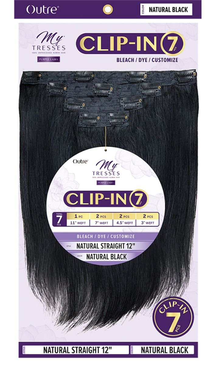 Outre MyTresses Purple Label 100% Unprocessed Human Hair 7pc Clip In Natural Straight - 18&quot; Color: Natural Black