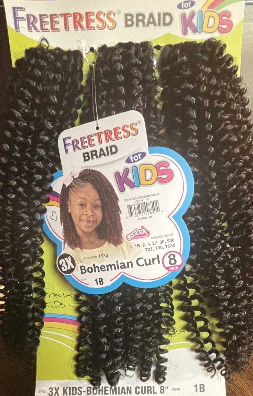 Freetress Crochet Kids Bohemian Curl 8” 3X Color:1B