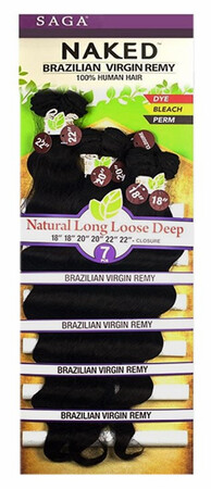 Saga Naked Brazilian Remy Natural Long Loose Deep 7pcs -18”/20”/22”+Closure