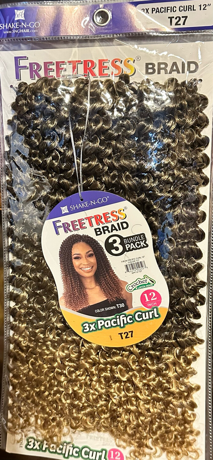 Freetress Synthetic Crochet Braid - 3X PACIFIC CURL 12&quot; Color T27