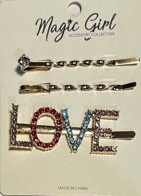 LOVE 3pc Bob Pin-Gold---979