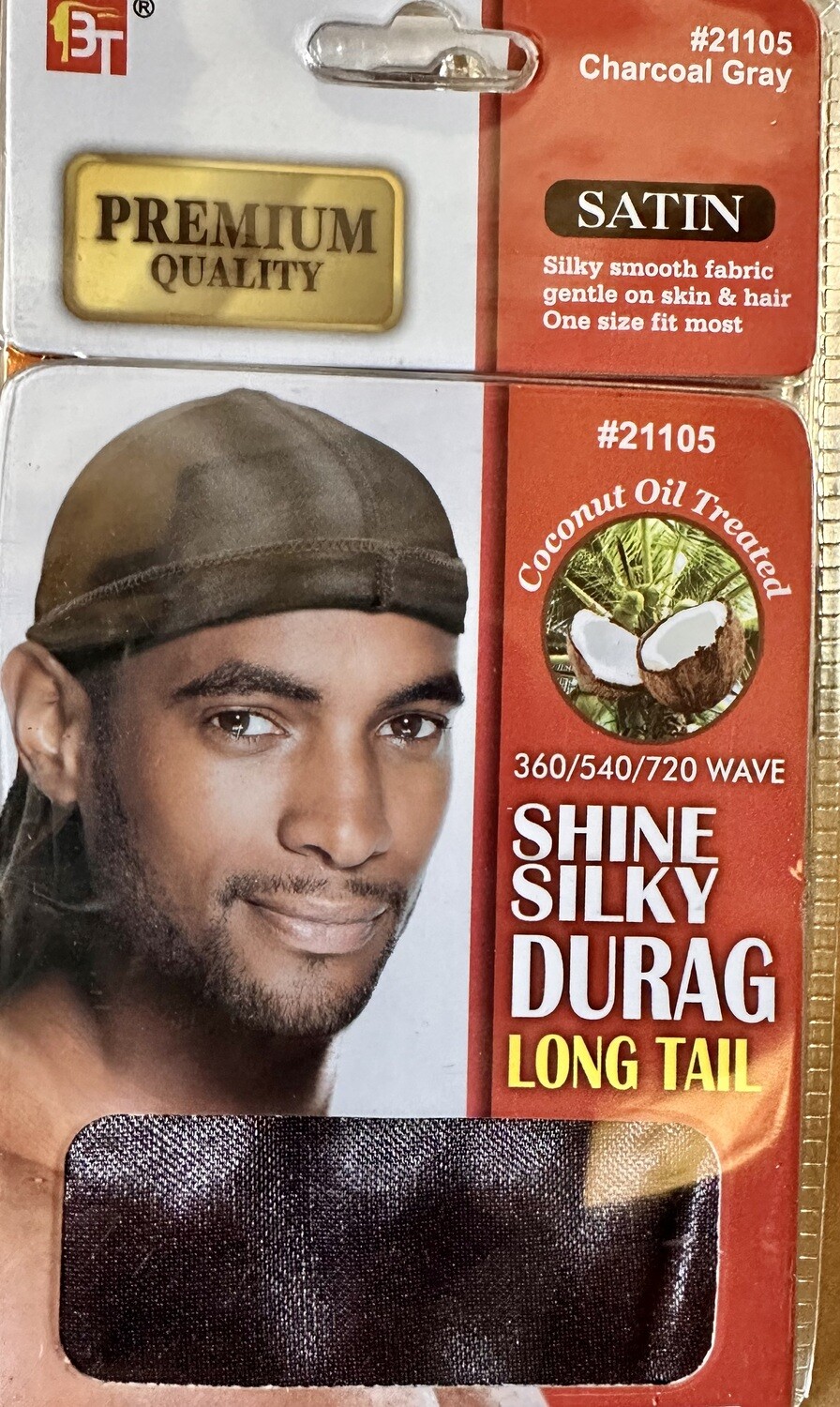 Satin Durag-Long Tail-Charcoal Gray