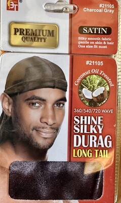 Satin Durag-Long Tail-Charcoal Gray