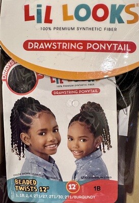 Lil Looks:Drawstring Ponytail-Beaded Twists 12&quot;-Color 1B