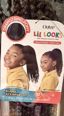 Lil Looks:Drawstring Ponytail-Beaded Box Braids 12&quot; Color: 4