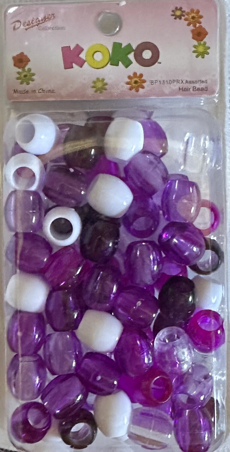 Beads Jumbo Purple, Clear &amp; White Mix 1208