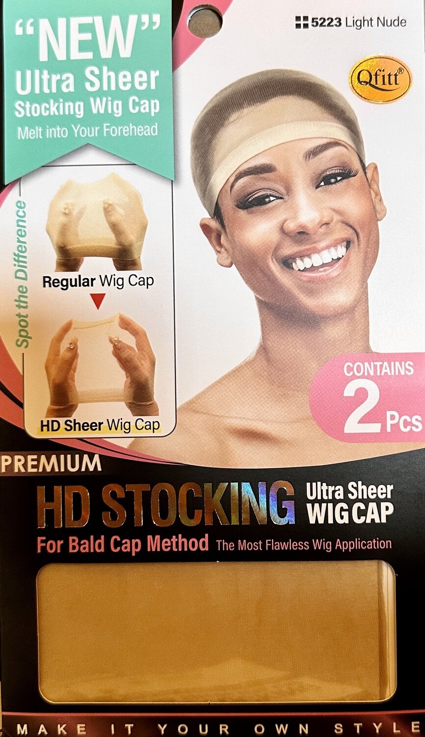 Hd Stocking Ultra Sheer Wig Cap-Light Nude 2pk