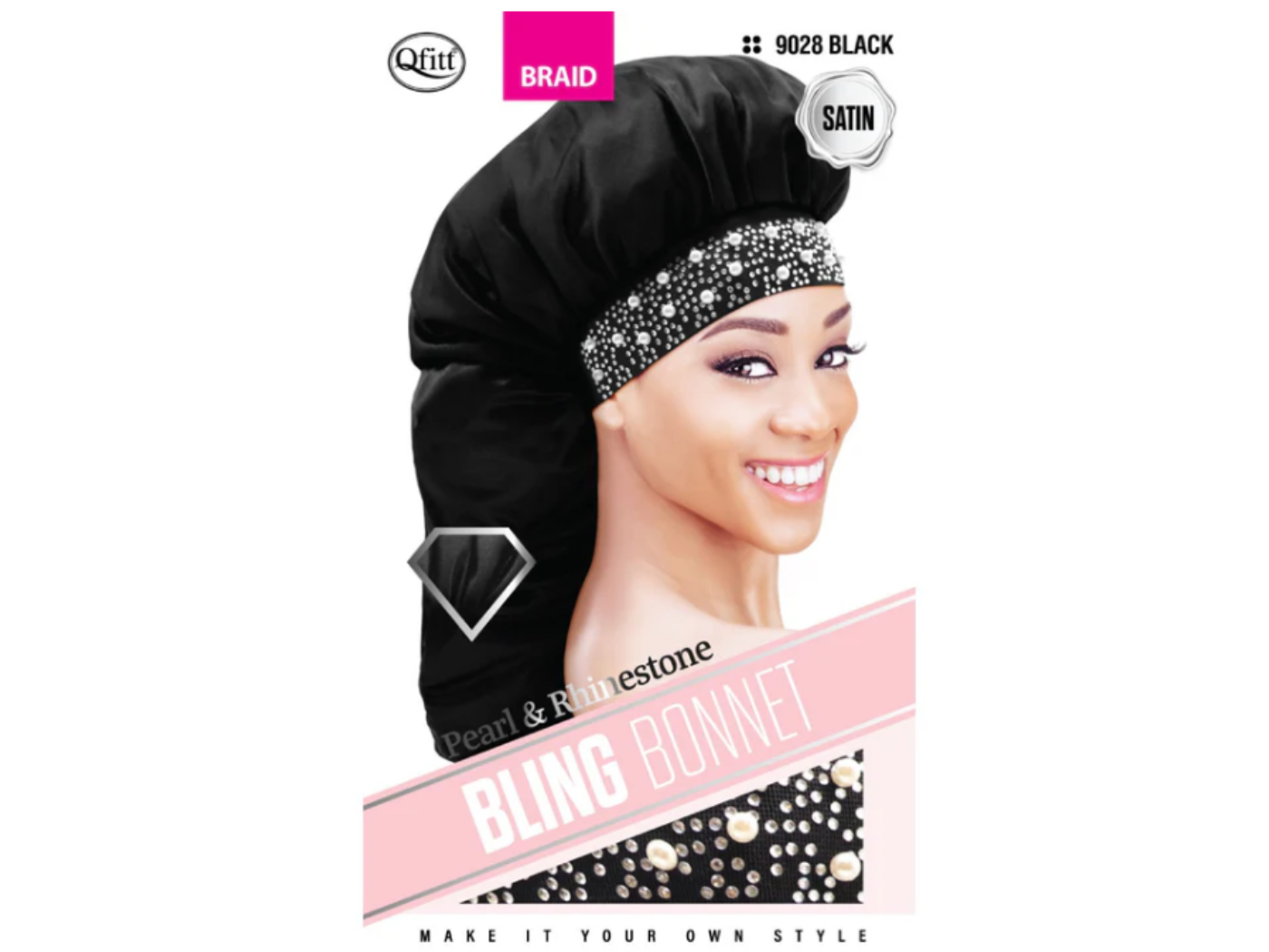 Bling Braid Bonnet-Pearl &amp; Rhinestone (Black)