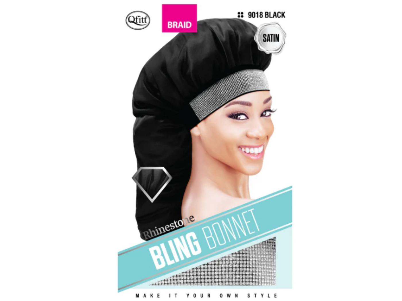 Bling BRAID Bonnet -Rhinestone(Black)