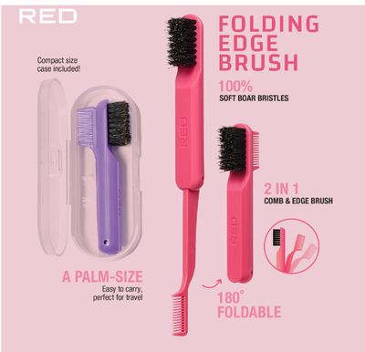 2-in-1 Foldable Comb &amp; Edge Brush w/ Travel Case-Purple