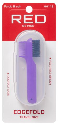 2-in-1 Foldable Comb &amp; Edge Brush w/ Travel Case-Purple