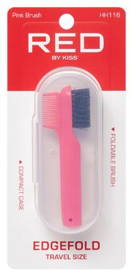 2-in-1 Foldable Comb &amp; Edge Brush w/ Travel Case-Pink