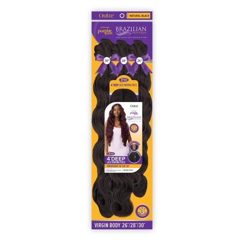 Outre Purple Pack Brazilian Boutique Virgin Body Color: Natural Black  26&quot; 28&quot; 30&quot; +Closure