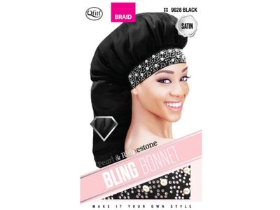 Bling Braid Bonnet-Pearl &amp; Rhinestone (Black)