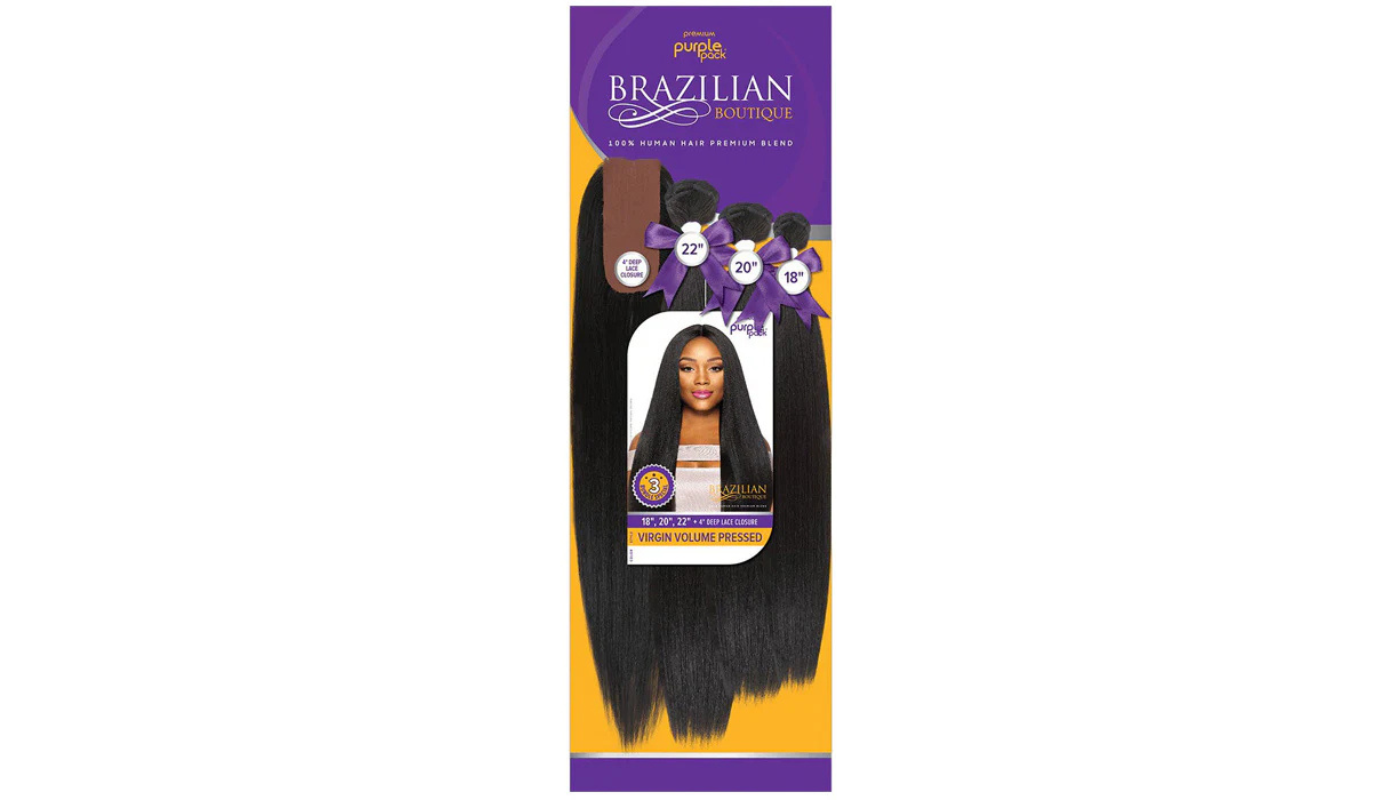 Outre Purple Pack Brazilian Boutique VIRGIN VOLUME PRESSED 18"/20"/22" Color: Natural Black