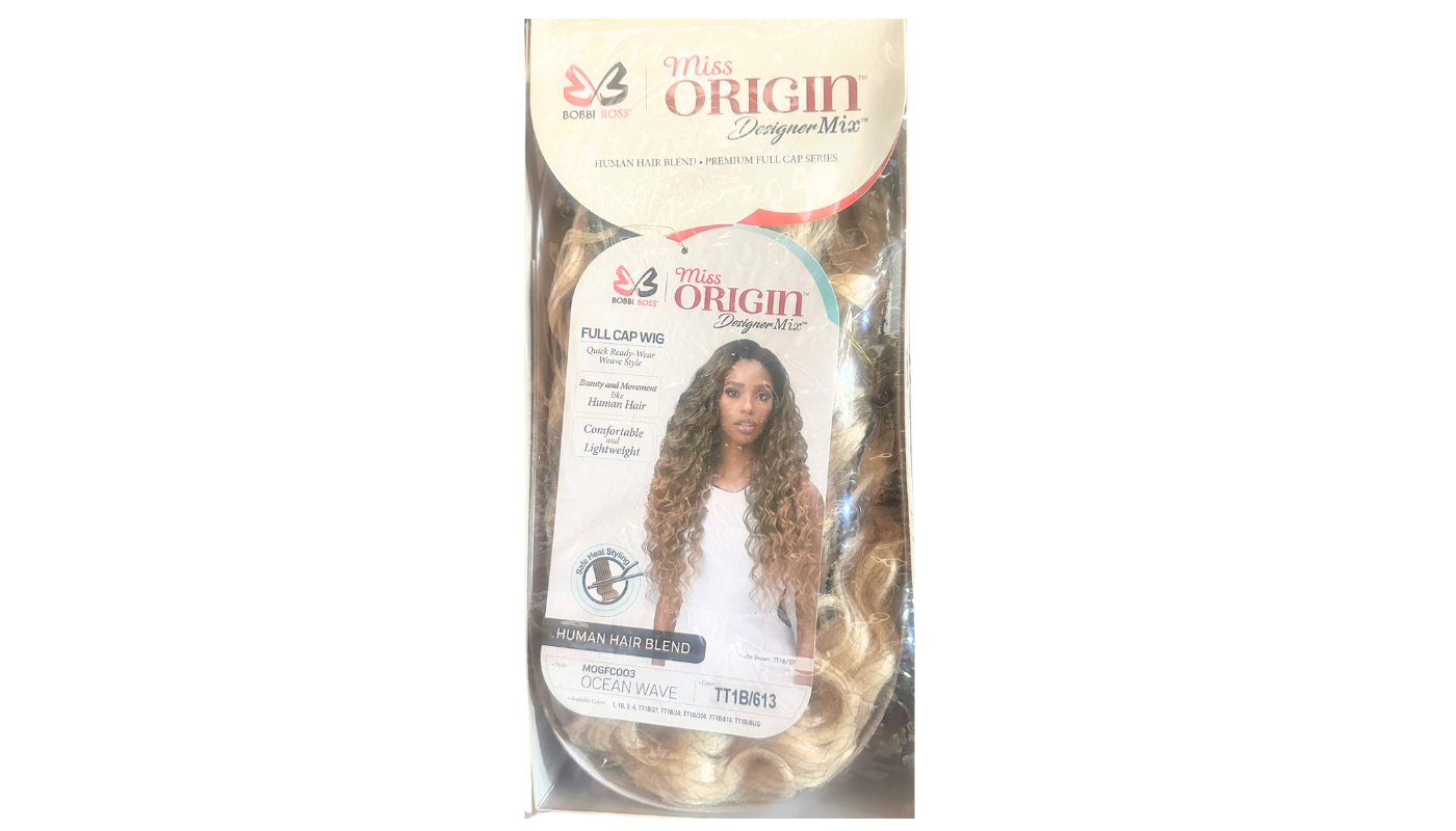 Bobbi Boss Miss Origin Human Hair Blend Full Cap Wig - Ocean Wave-Color:TT1B/613