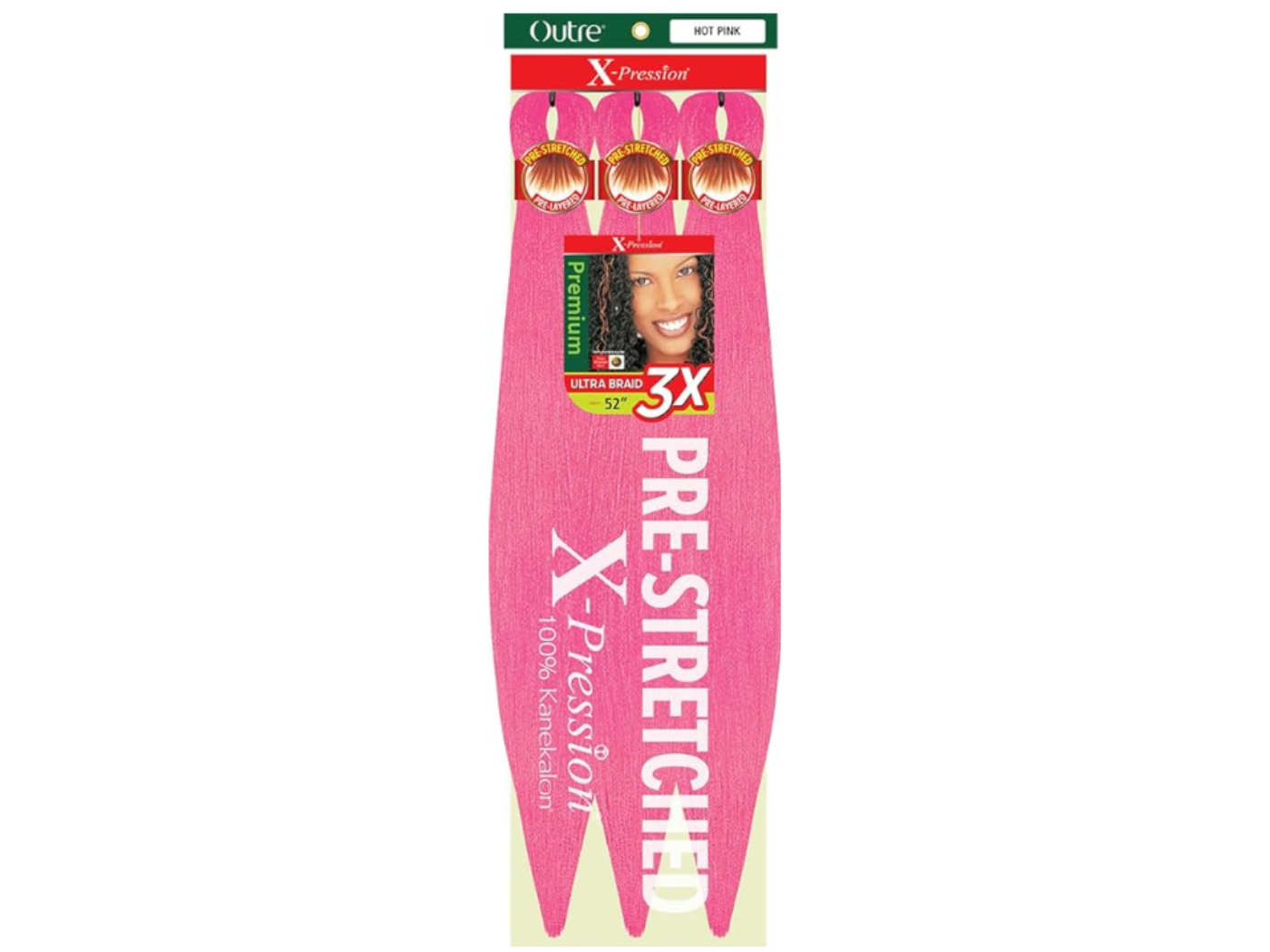 X-Pression Outre 3x 52" Color: Hot Pink (braid length 26”)