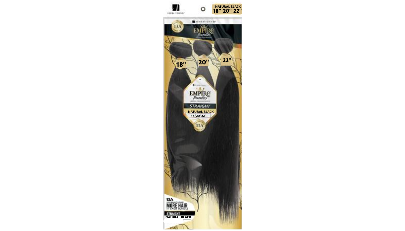 Sensationnel Empire Bundles 18" 20" 22" STRAIGHT:Color: Natural Black