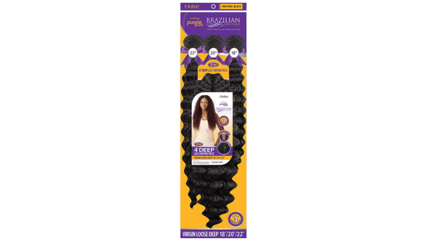 Outre Purple Pack Brazilian Boutique Virgin Loose Deep 18" 20" 22" Color: Natural Black