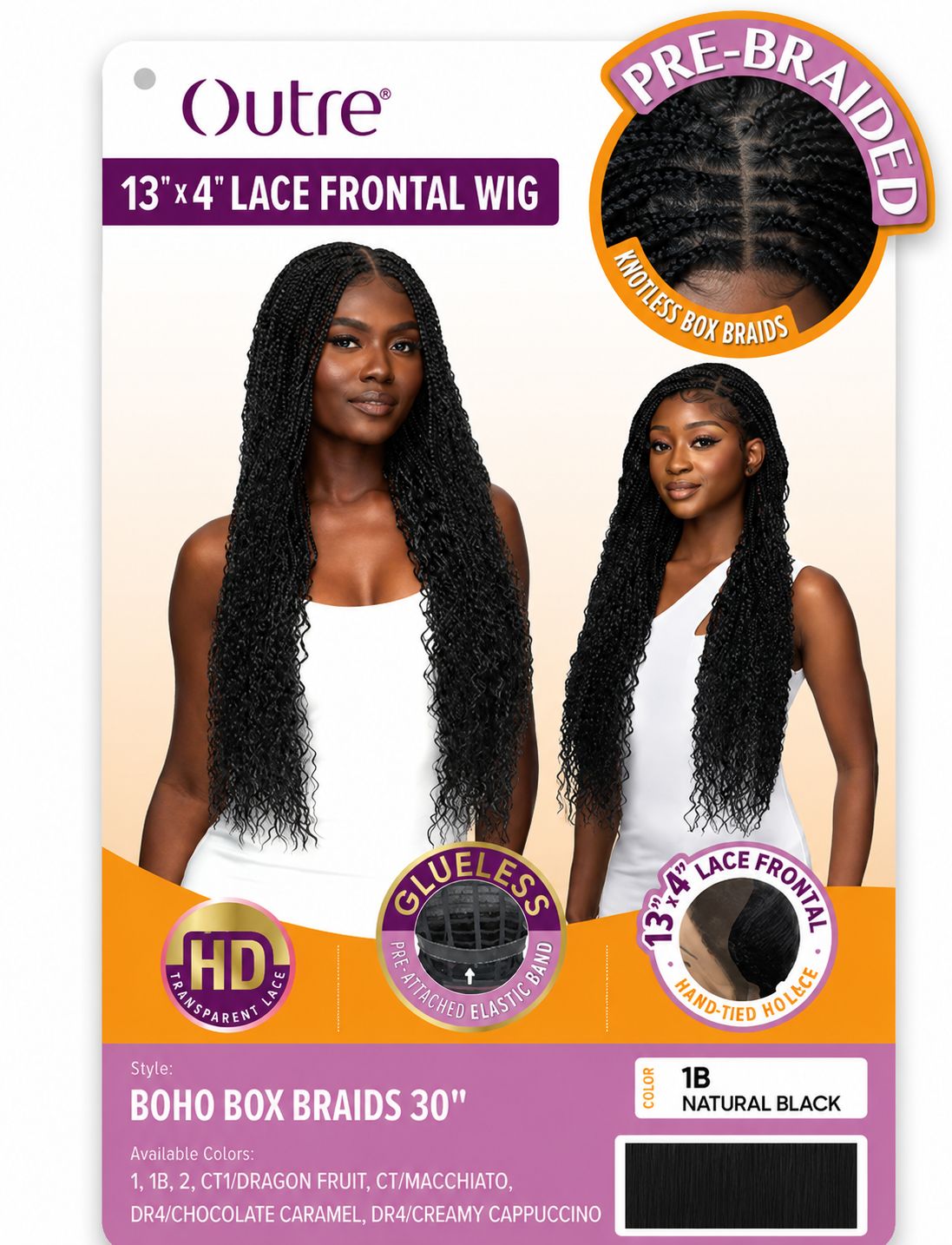 Outre  Pre-Braided 13X4 HD Lace Front Wig - BOHO BOX BRAID 30" COLOR:1B