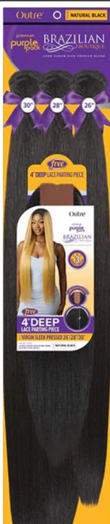 Outre Purple Pack Brazilian Boutique Virgin Sleek Pressed Color:Jet Black 26" 28" 30"
