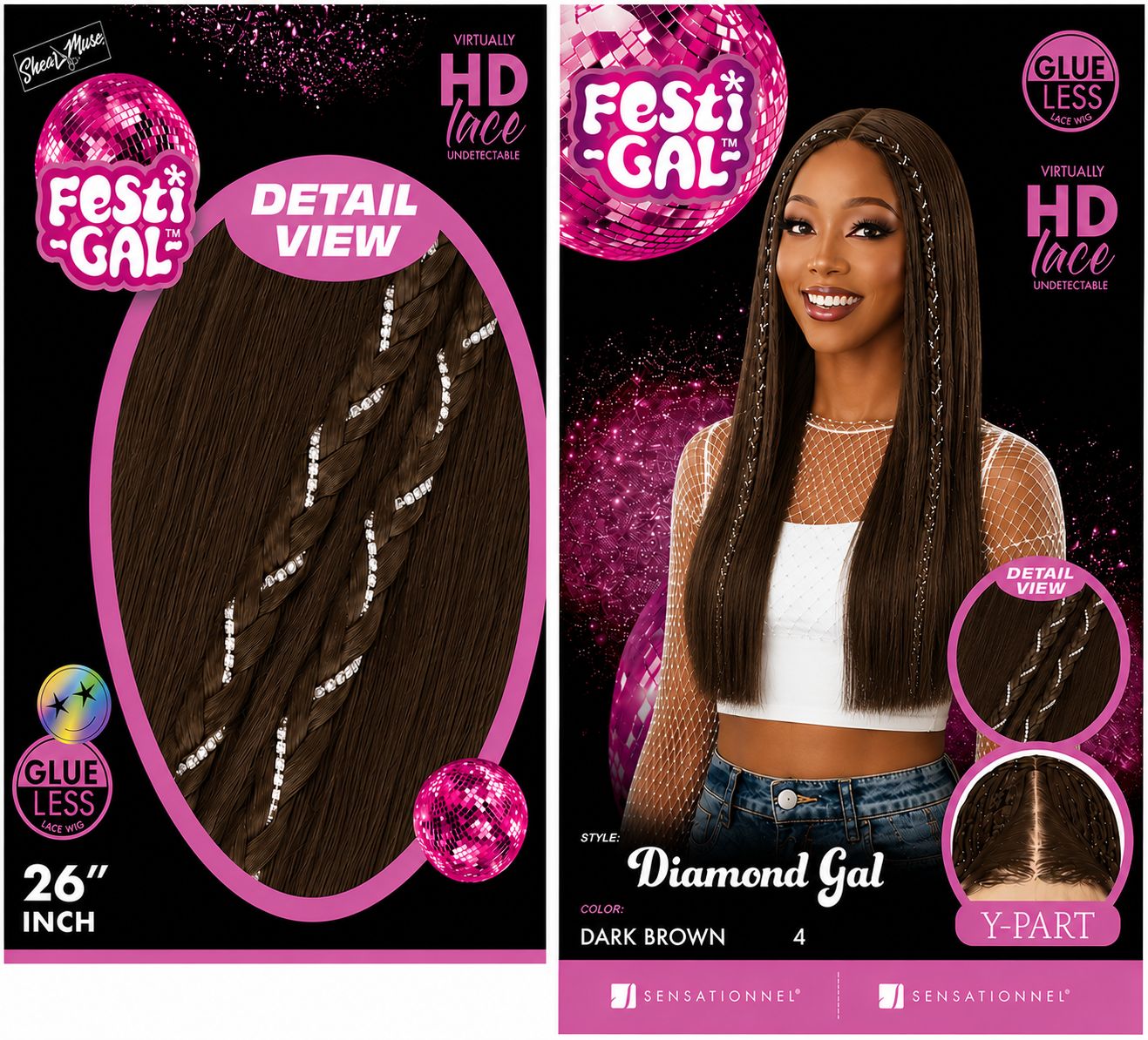 Sensationnel Festi-Gal Glueless Y-Part HD Lace Front Wig - Diamond Gal Color: Dark Brown