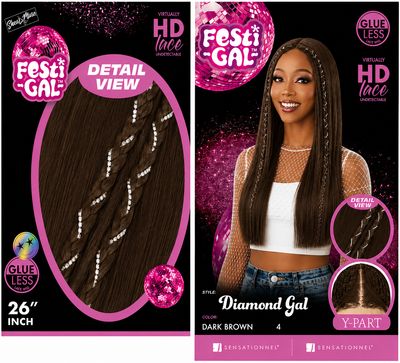 Sensationnel Festi-Gal Glueless Y-Part HD Lace Front Wig - Diamond Gal Color: Dark Brown
