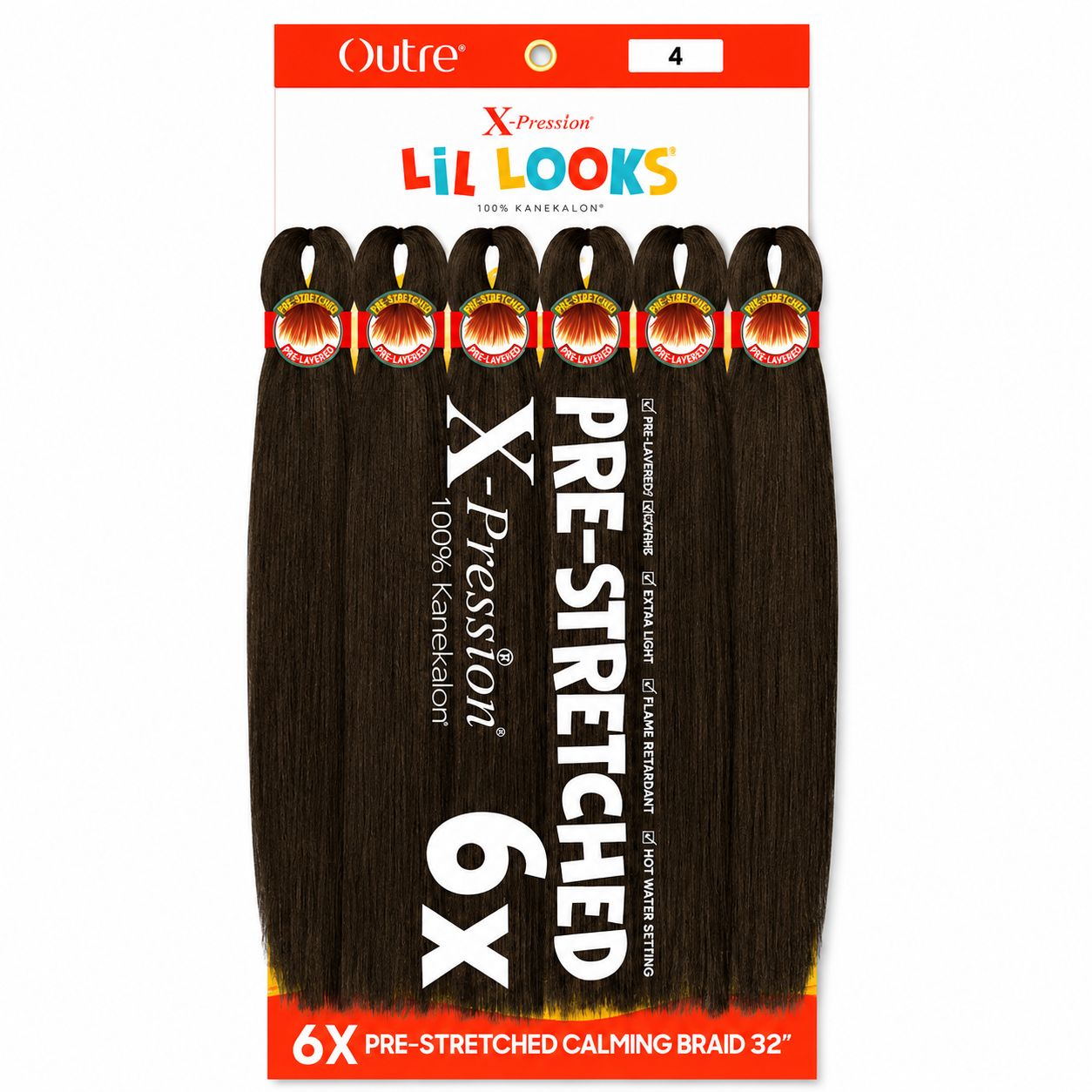 X-Pression Lil Looks 6X Pre-Stretched Calming Braids 32" COLOR: 4