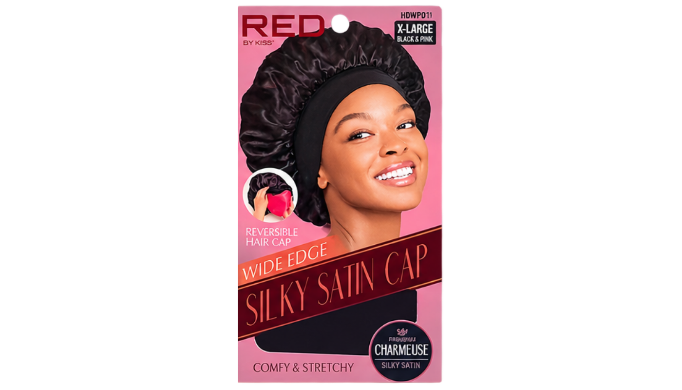 Red By Kiss: Silky Satin Cap -XLARGE Black &amp; Pink