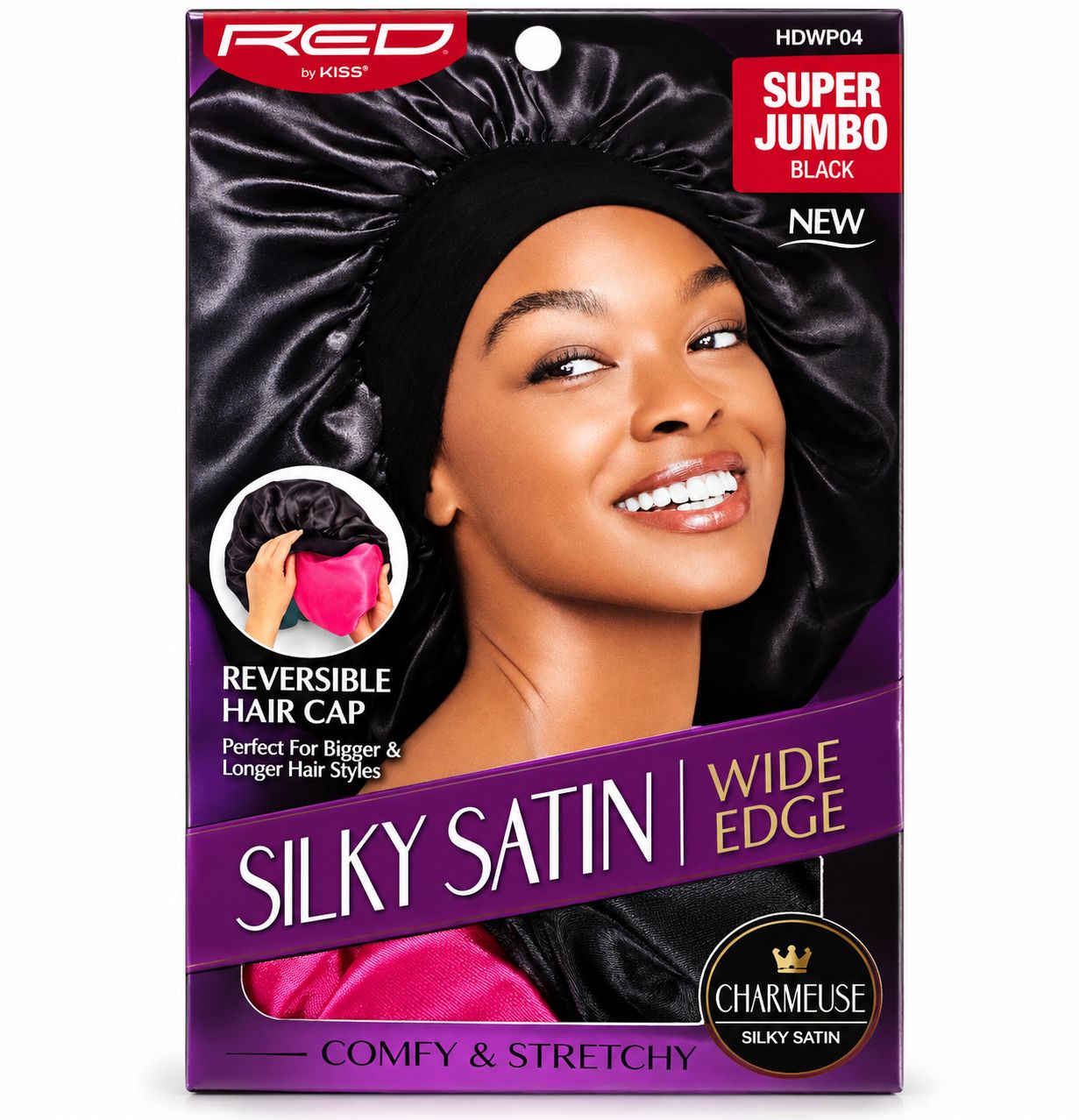 Red By Kiss Silky Satin Super Jumbo Bonnet Color: Black/Pink-Reversible