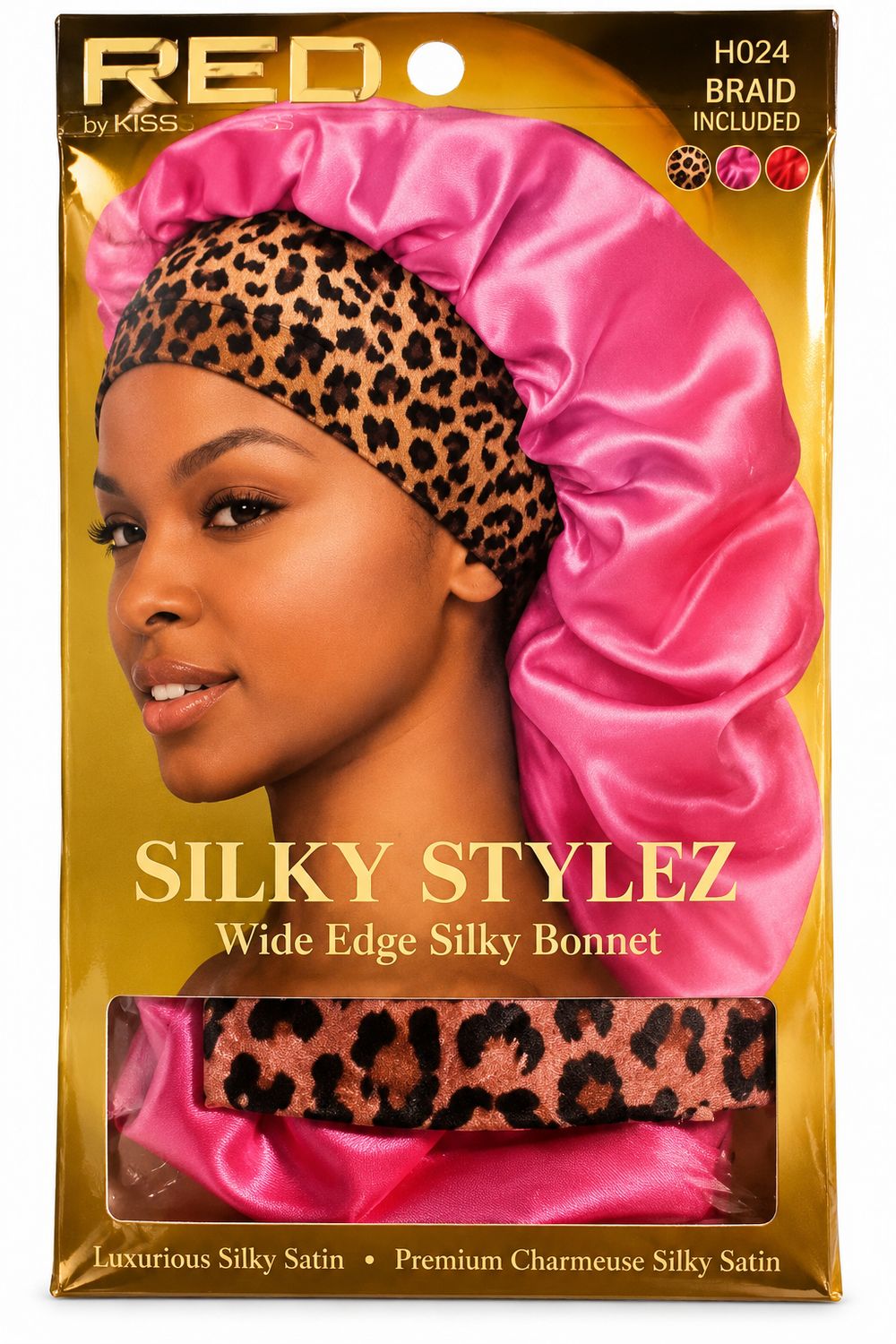 Red By Kiss Silky Stylez Braid Bonnet Color: Pink Leopard