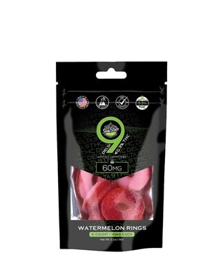 Delta-9 Gummy Watermelon Rings Grab N' GO Bag (6 per Bag, 60mg) - (Less Than 0.3% THC by Mass %) - Sunstate Hemp