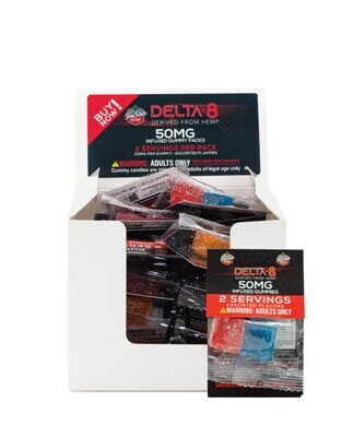 Delta-8 Infused Gummy Squares Grab N' GO Bags - (25 Bags Per Box, 50mg Per Bag) - Sunstate Hemp