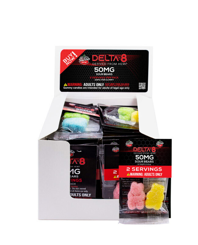 Delta-8 Sour Bears Grab N Go Bags - (25 Bags Per Box, 50mg Per Bag) - Sunstate Hemp