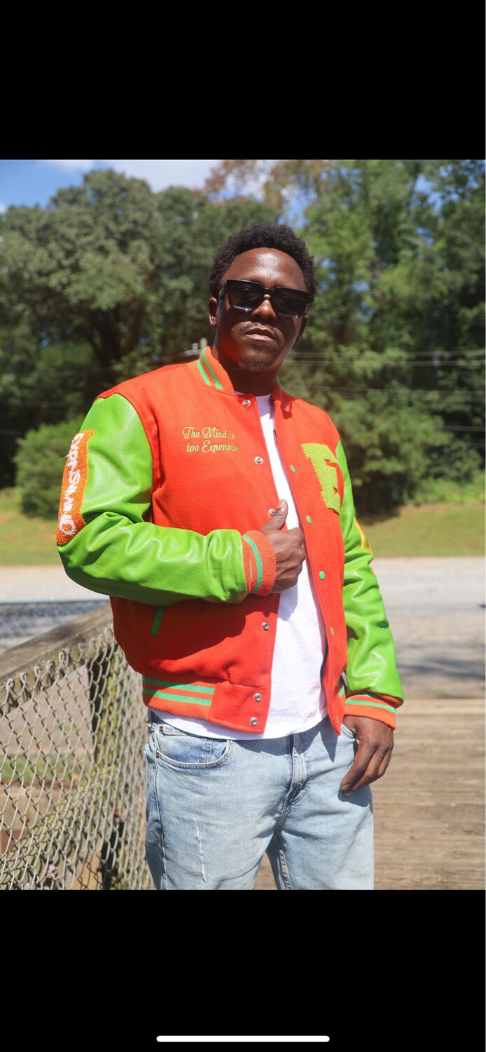 Orange and Green Expensive Mind Varsity Jacket