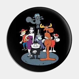 2 1/4"D Cast of Rocky and Bullwinkle Show Pinback Button