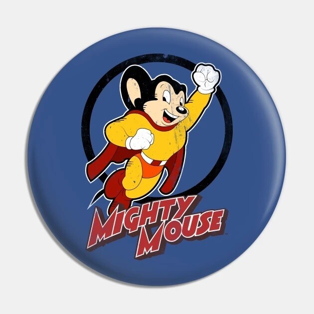 2 1/4&quot;D Mighty Mouse Retro Blue Pinback Button