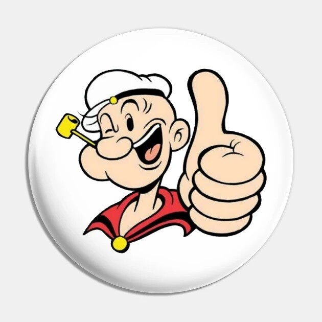 2 1/4"D Popeye (Thumb Up) Pinback Button