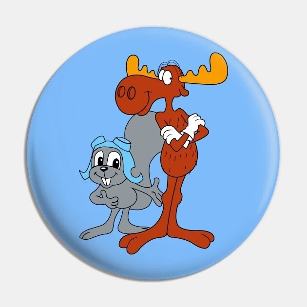 2 1/4"D Rocky and Bullwinkle (Full Body) Pinback Button