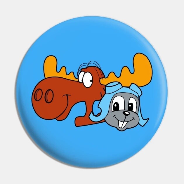 2 1/4"D Rocky and Bullwinkle (Heads) Pinback Button