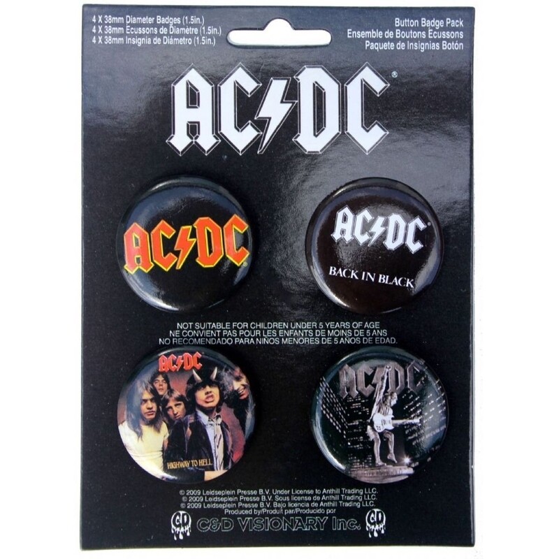 AC/DC Set of 4 Pinback 1 1/2&quot;D Buttons