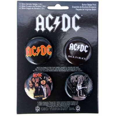 AC/DC Set of 4 Pinback 1 1/2"D Buttons