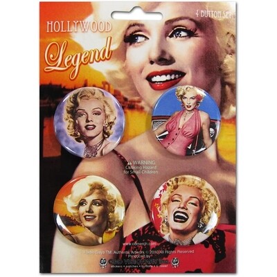 Marilyn Monroe Set of 4 Pinback Buttons 1 1/2"D