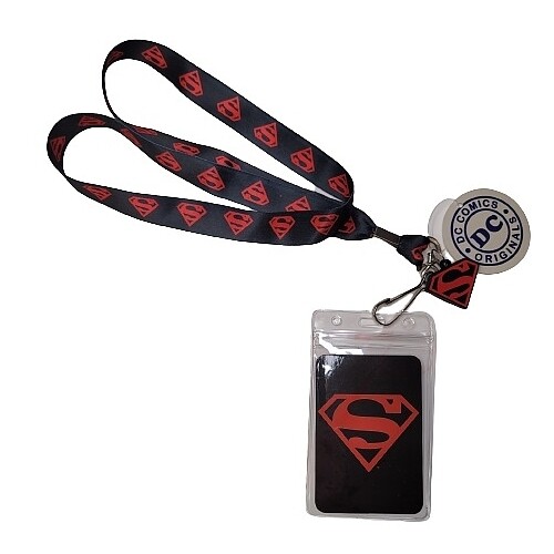 Superman 16&quot;L Black Cloth Lanyard with Pouch and Clip