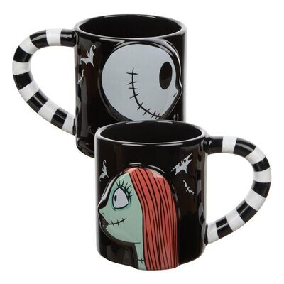 The Nightmare Before Christmas Set of TWO 20 oz. Sculpted Ceramic Mugs (Jack & Sally)