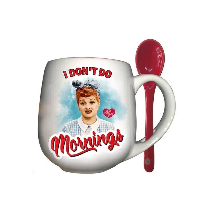 I Love Lucy &quot;I Don&#39;t Do Mornings&quot; 12 Ounce Ceramic Mug &amp; Spoon