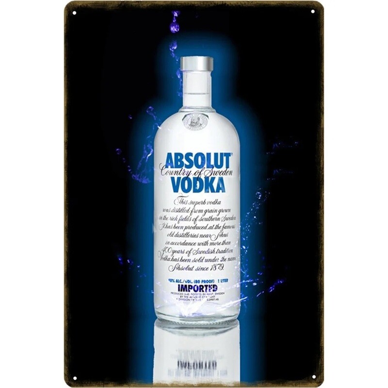 Absolute Vodka Metal Sign 7 3/4&quot;W x 11 3/4&quot;H